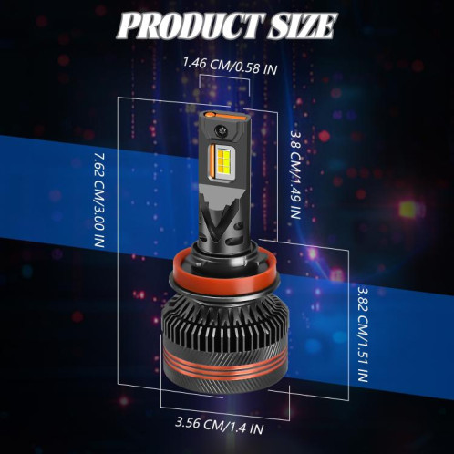 Ampoule LED pour phare de voiture H11, 60 W, 8 000 lm, 6 000 K, trois couleurs, avec télécommande, lot de 2 SH04061623-09